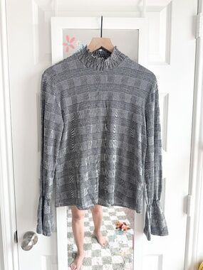 Zara Plaid Smocked Neck Blouse M